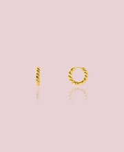 Vintage inspired twisted huggies in 18k gold-plated brass with shiny finish