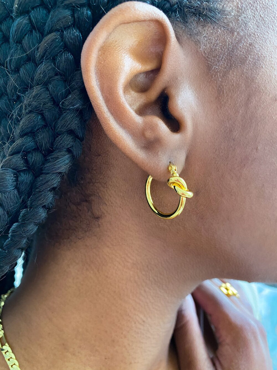 DAILY WEAR DAINTY KNOT HOOP EARRINGS 18K GOLD SILVER